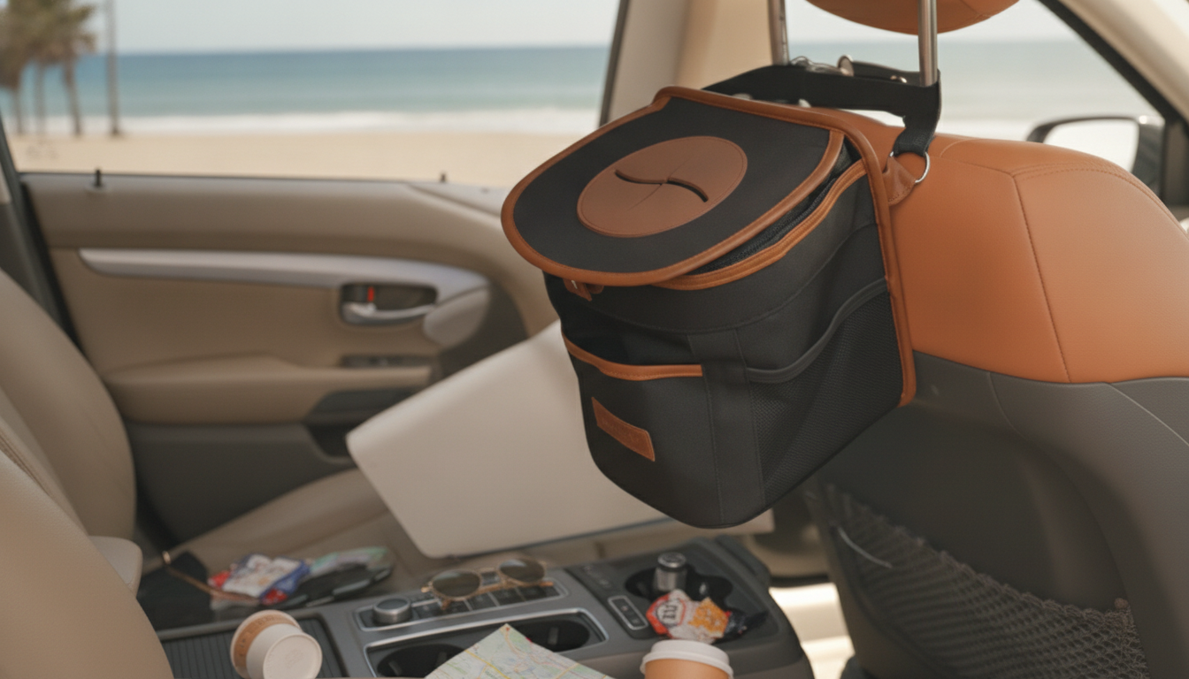 2.5 Gal Spill-Proof Car Trash Can: Headrest/Console