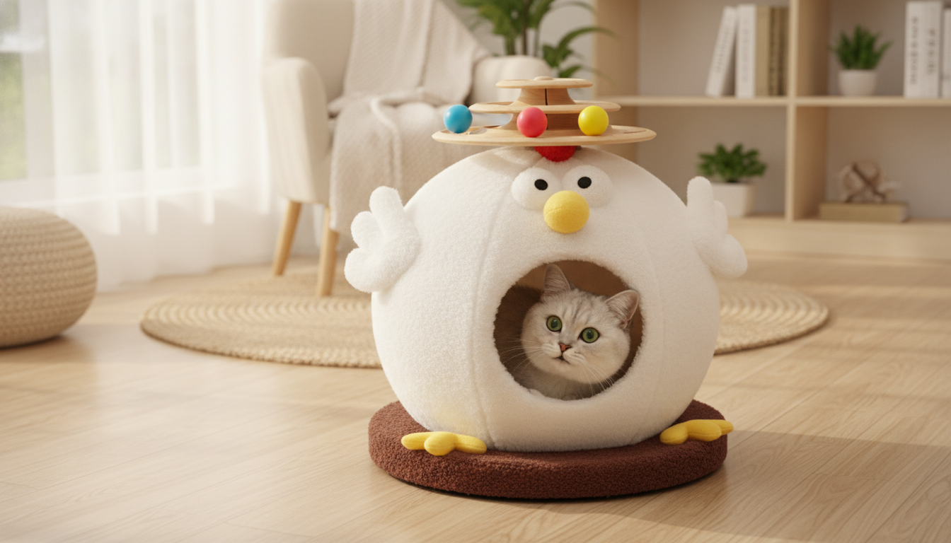 Cozy Cat House with Rotating Turntable Toy for Play