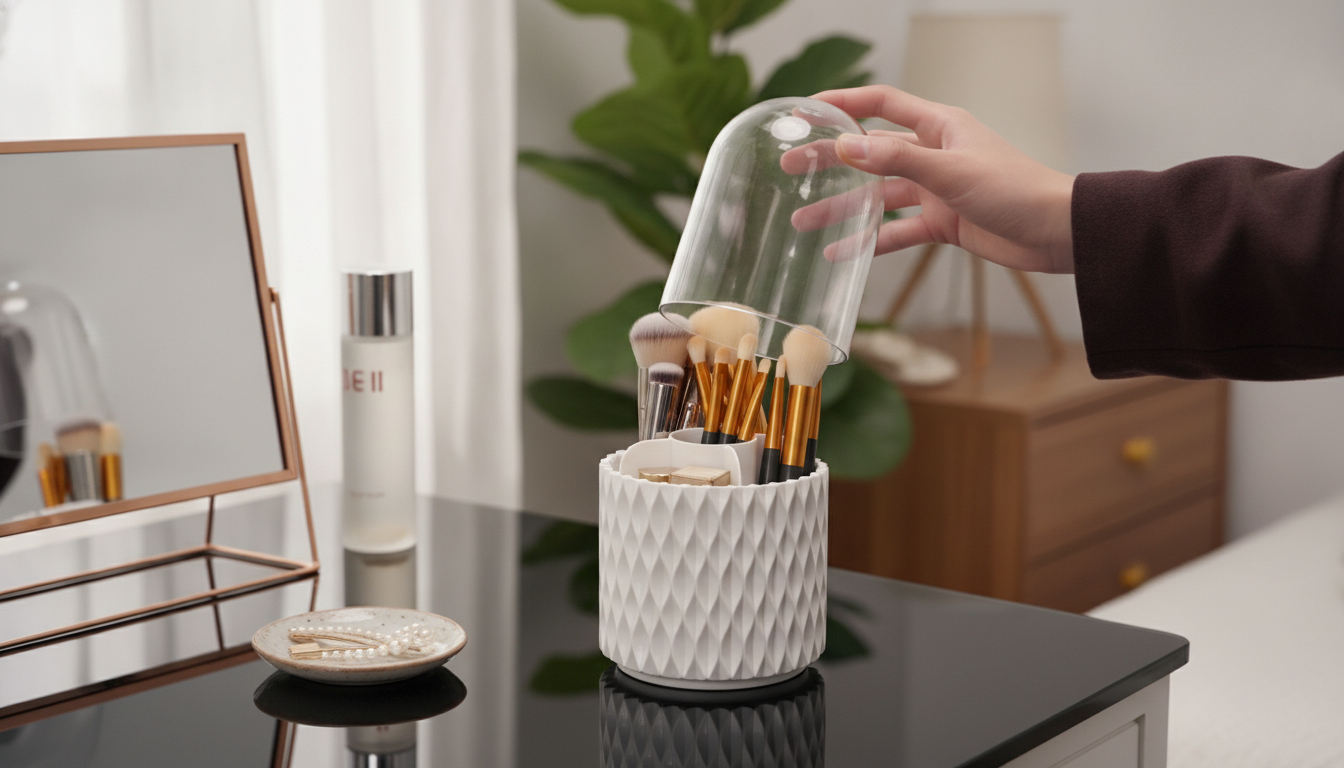 Rotating Makeup Brush Organizer for a Tidy Vanity